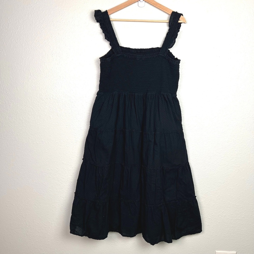 J.Crew Black Swiss Dot Smocked Tiered Midi Dress With Pockets Womens Large - Picture 7 of 10